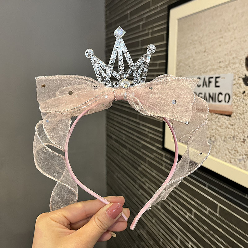 Vaikų karūnos plaukų juostelė su tinklo audinių ir kaspinu — rankų darbas, Korėjos stilius, princesės plaukų aksesuaras