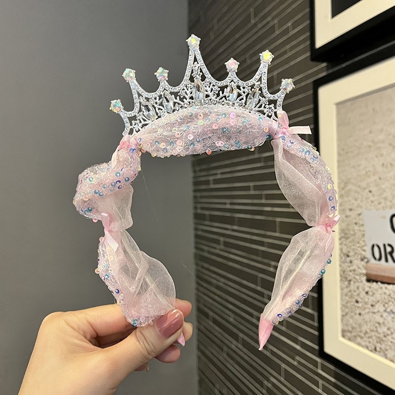 Vaikų karūnos plaukų juostelė su tinklo audinių ir kaspinu — rankų darbas, Korėjos stilius, princesės plaukų aksesuaras