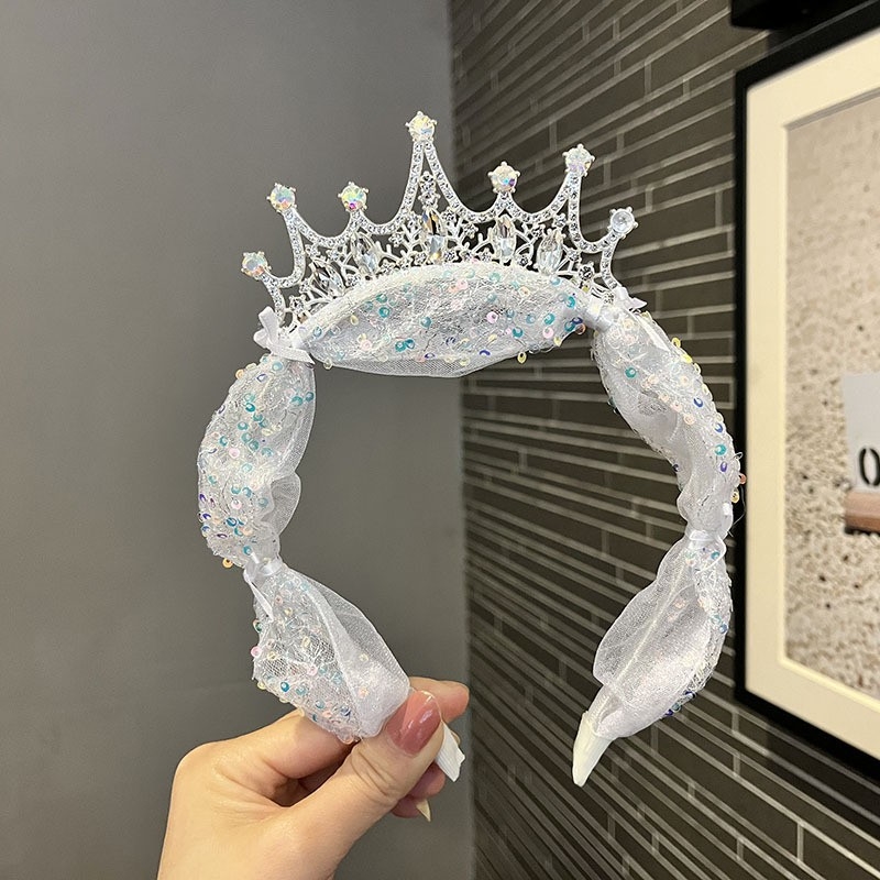 Vaikų karūnos plaukų juostelė su tinklo audinių ir kaspinu — rankų darbas, Korėjos stilius, princesės plaukų aksesuaras