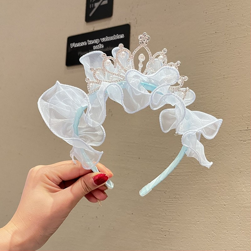 Vaikų karūnos plaukų juostelė su tinklo audinių ir kaspinu — rankų darbas, Korėjos stilius, princesės plaukų aksesuaras