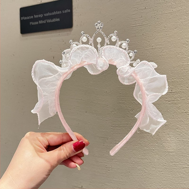 Vaikų karūnos plaukų juostelė su tinklo audinių ir kaspinu — rankų darbas, Korėjos stilius, princesės plaukų aksesuaras