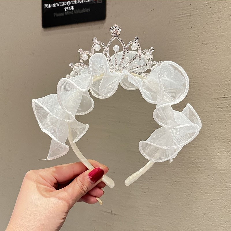 Vaikų karūnos plaukų juostelė su tinklo audinių ir kaspinu — rankų darbas, Korėjos stilius, princesės plaukų aksesuaras