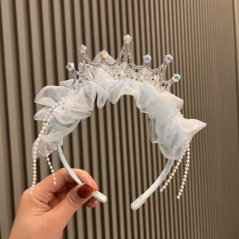 Vaikų karūnos plaukų juostelė su tinklo audinių ir kaspinu — rankų darbas, Korėjos stilius, princesės plaukų aksesuaras