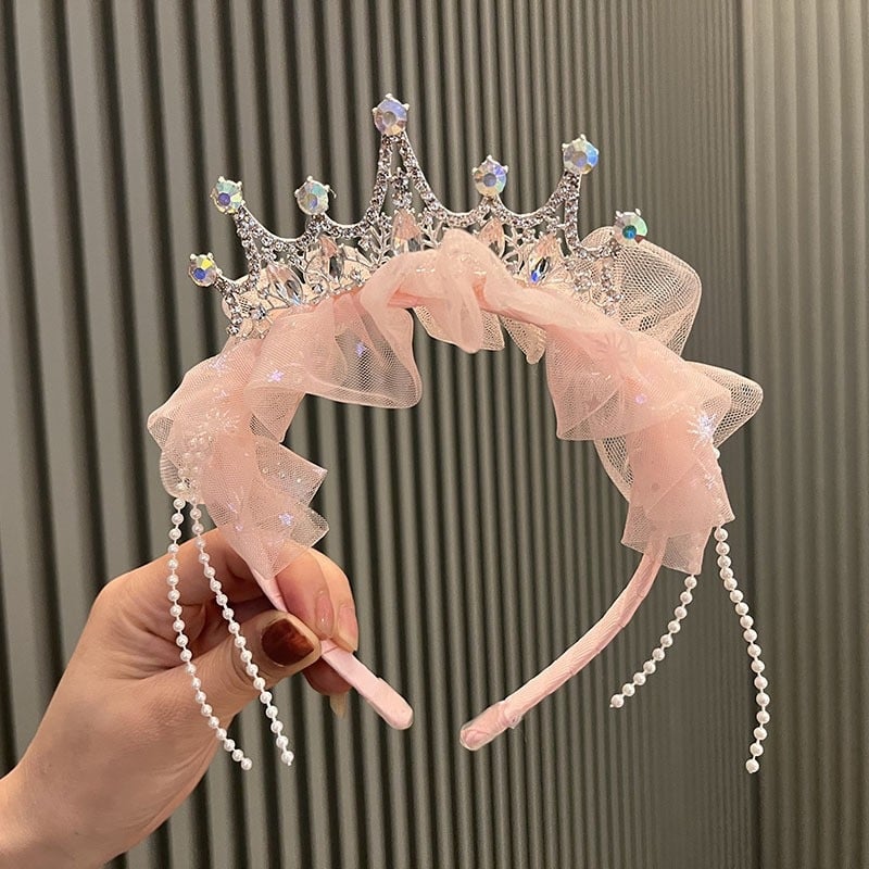 Vaikų karūnos plaukų juostelė su tinklo audinių ir kaspinu — rankų darbas, Korėjos stilius, princesės plaukų aksesuaras