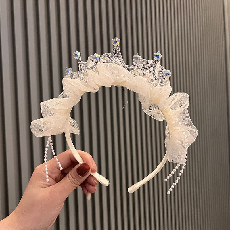 Vaikų karūnos plaukų juostelė su tinklo audinių ir kaspinu — rankų darbas, Korėjos stilius, princesės plaukų aksesuaras