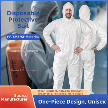 Еднократен защитен гащеризон с качулка и цип (Еднократен; вградени качулка и крачоли; цип за закопчаване; SF дишаща мембранна нетъкана материя; тегло 45 g)