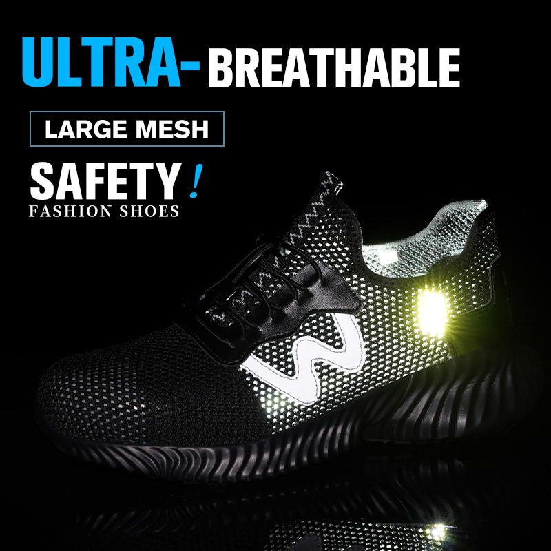 Darbo saugos batai su kvėpuojančia tinkline viršutine dalimi, gumine padu, plastmasine nosies apsauga, atsparūs smūgiams ir perforacijai