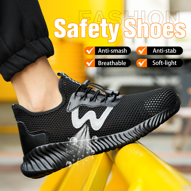 Darbo saugos batai su kvėpuojančia tinkline viršutine dalimi, gumine padu, plastmasine nosies apsauga, atsparūs smūgiams ir perforacijai