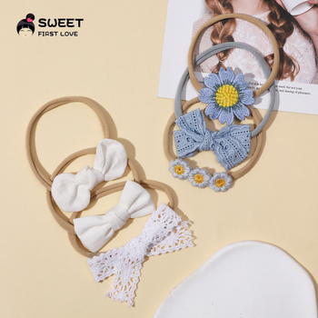 Plaukų aksesuarų rinkinys su kaspinėlio ir gėlių motyvu, audinys, rankų darbas, skirtas kūdikiams ir mažiems vaikams 0–3 m