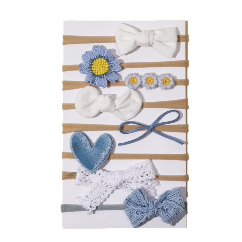 Plaukų aksesuarų rinkinys su kaspinėlio ir gėlių motyvu, audinys, rankų darbas, skirtas kūdikiams ir mažiems vaikams 0–3 m
