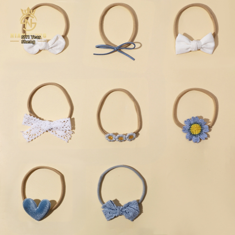 Plaukų aksesuarų rinkinys su kaspinėlio ir gėlių motyvu, audinys, rankų darbas, skirtas kūdikiams ir mažiems vaikams 0–3 m