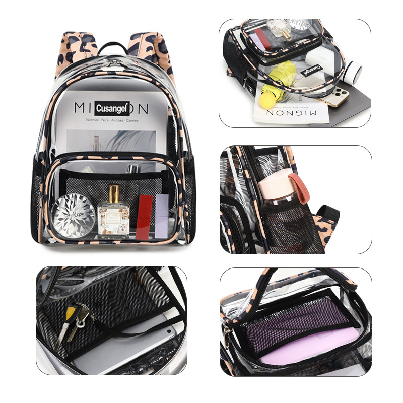 Átlátszó női hátizsák TPU-ból, vízálló, cipzáras záródás, belső cipzáras zseb, belső réteg