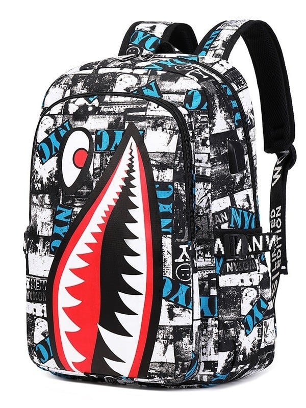Első osztályos iskolai hátizsák cápa motívummal, nylon, lélegző, ultra könnyű, gerincvédelem