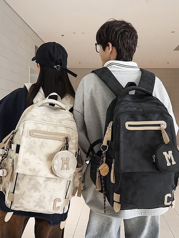 Rucsac Dicarlo din nailon, cu model geometric, impermeabil, bretele curbate