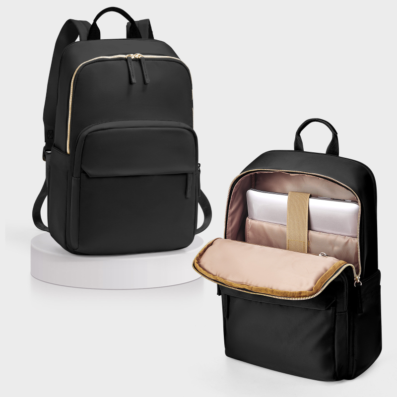 Női nylon hátizsák, városi egyszerű stílus, vízálló, cipzárral záródó, poliészter bélés, belső cipzáras zseb