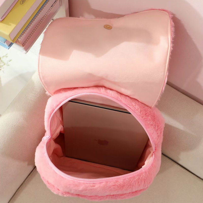 Cartoon plüss hátizsák – friss és édes stílus, cipzáras nyitás, poliészter bélés