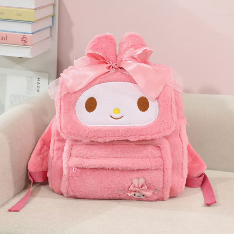 Cartoon plüss hátizsák – friss és édes stílus, cipzáras nyitás, poliészter bélés