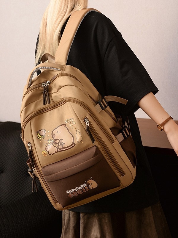 Unisex σχολική τσάντα με Capybara anime μοτίβο, Oxford ύφασμα, ultra-light, νάιλον επένδυση, ιμάντες με αερόσακο