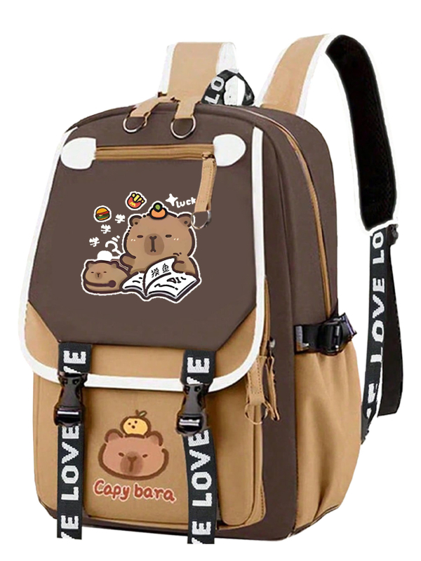 Unisex σχολική τσάντα με Capybara anime μοτίβο, Oxford ύφασμα, ultra-light, νάιλον επένδυση, ιμάντες με αερόσακο