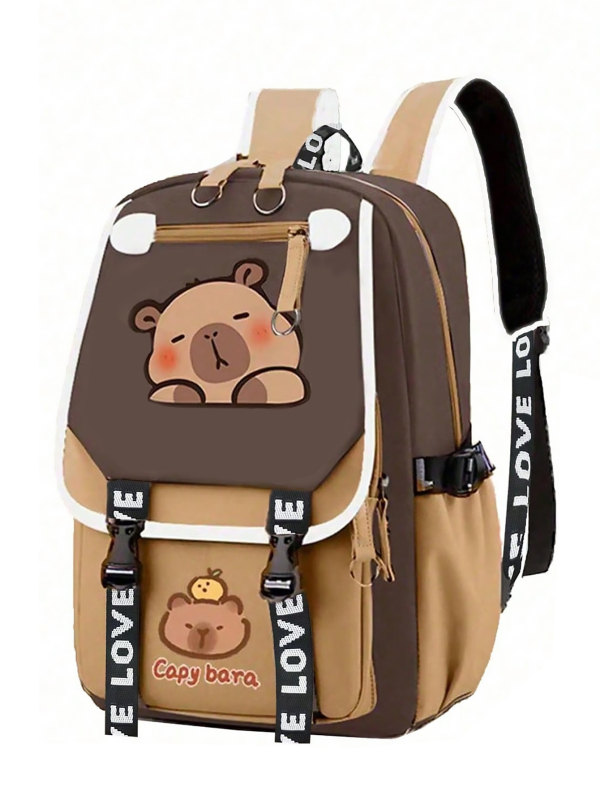 Unisex σχολική τσάντα με Capybara anime μοτίβο, Oxford ύφασμα, ultra-light, νάιλον επένδυση, ιμάντες με αερόσακο