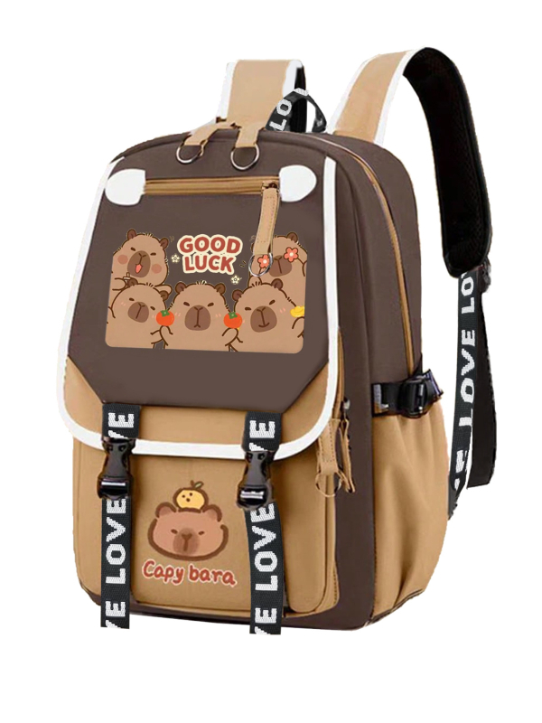 Unisex σχολική τσάντα με Capybara anime μοτίβο, Oxford ύφασμα, ultra-light, νάιλον επένδυση, ιμάντες με αερόσακο