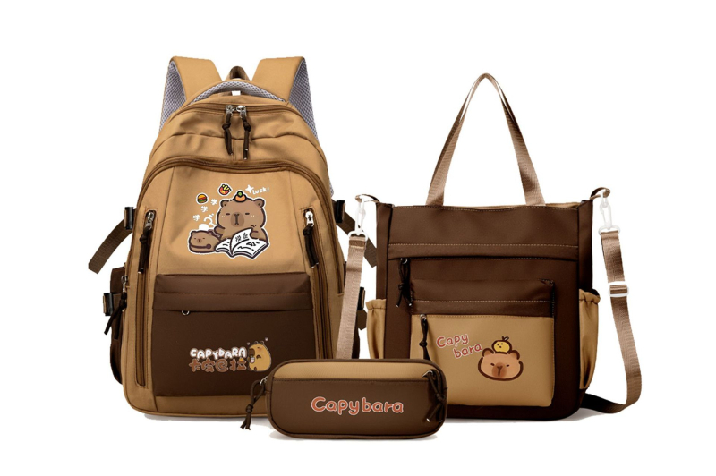 Unisex σχολική τσάντα με Capybara anime μοτίβο, Oxford ύφασμα, ultra-light, νάιλον επένδυση, ιμάντες με αερόσακο