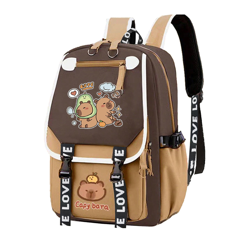 Unisex σχολική τσάντα με Capybara anime μοτίβο, Oxford ύφασμα, ultra-light, νάιλον επένδυση, ιμάντες με αερόσακο