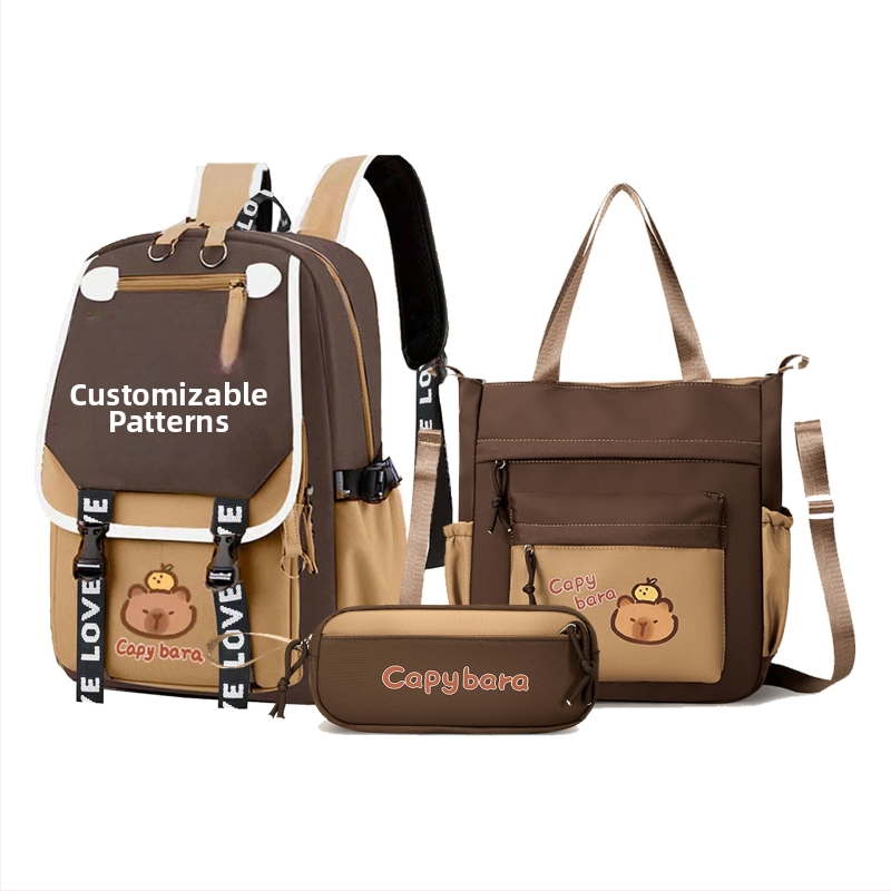 Unisex σχολική τσάντα με Capybara anime μοτίβο, Oxford ύφασμα, ultra-light, νάιλον επένδυση, ιμάντες με αερόσακο