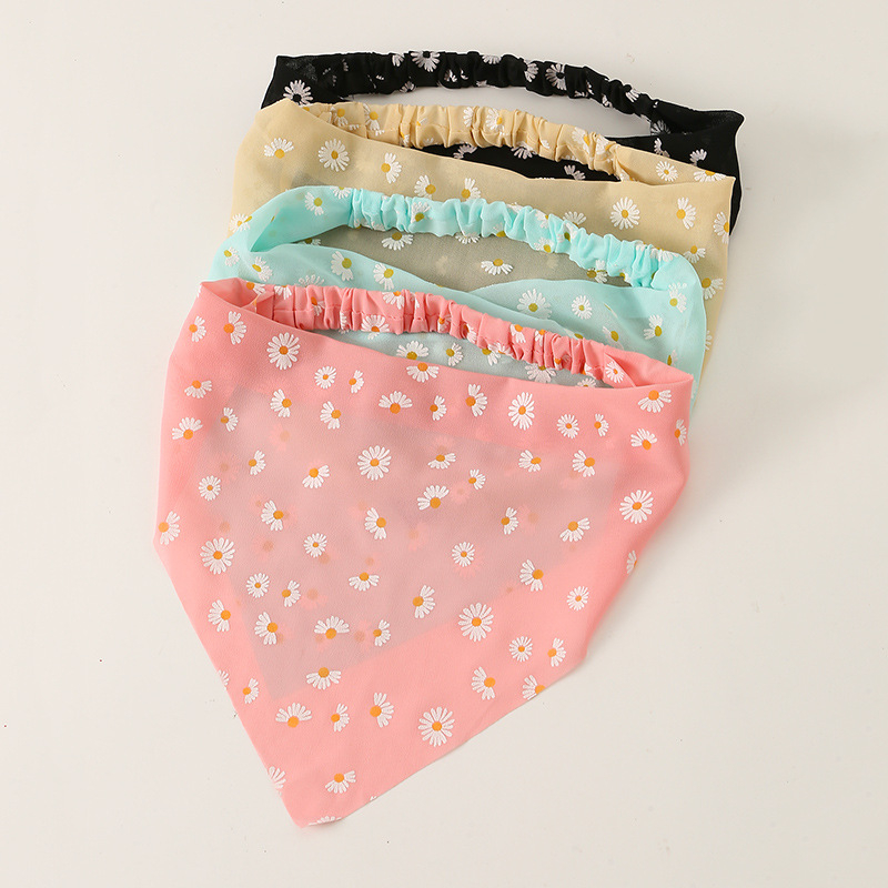 Set pentru păr copii — bentiță din material textil, model geometric, cu motiv margaretă