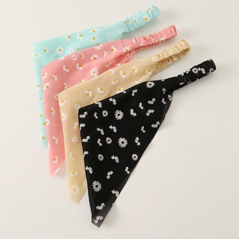 Set pentru păr copii — bentiță din material textil, model geometric, cu motiv margaretă