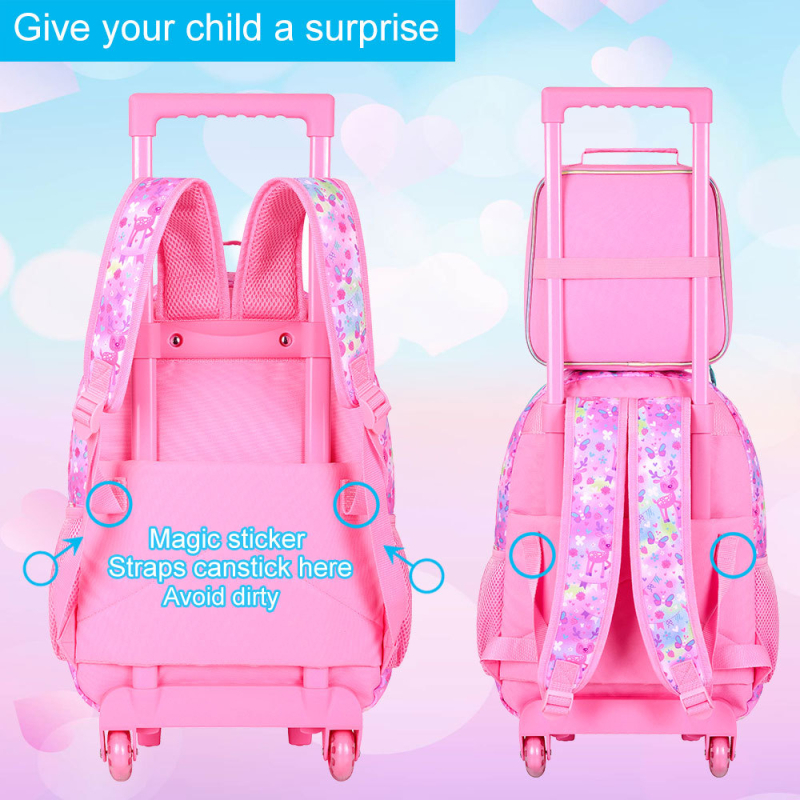 Mergaitėms skirtas trijų dalių kuprinės komplektas su ratukais pradinei mokyklai, UV medžiaga, vandeniui atsparus, ultralengvas, dėvėjimuisi atsparus, anime raštas — CCJPX