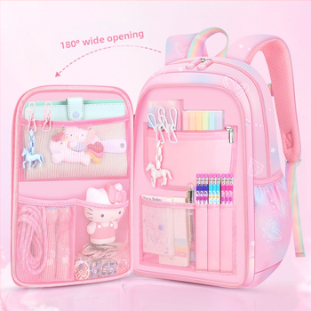 Ученическа раница за момичета, 1–6 клас, ултралека Oxford плат, дишаща и намаляваща натоварването, градиентен принт