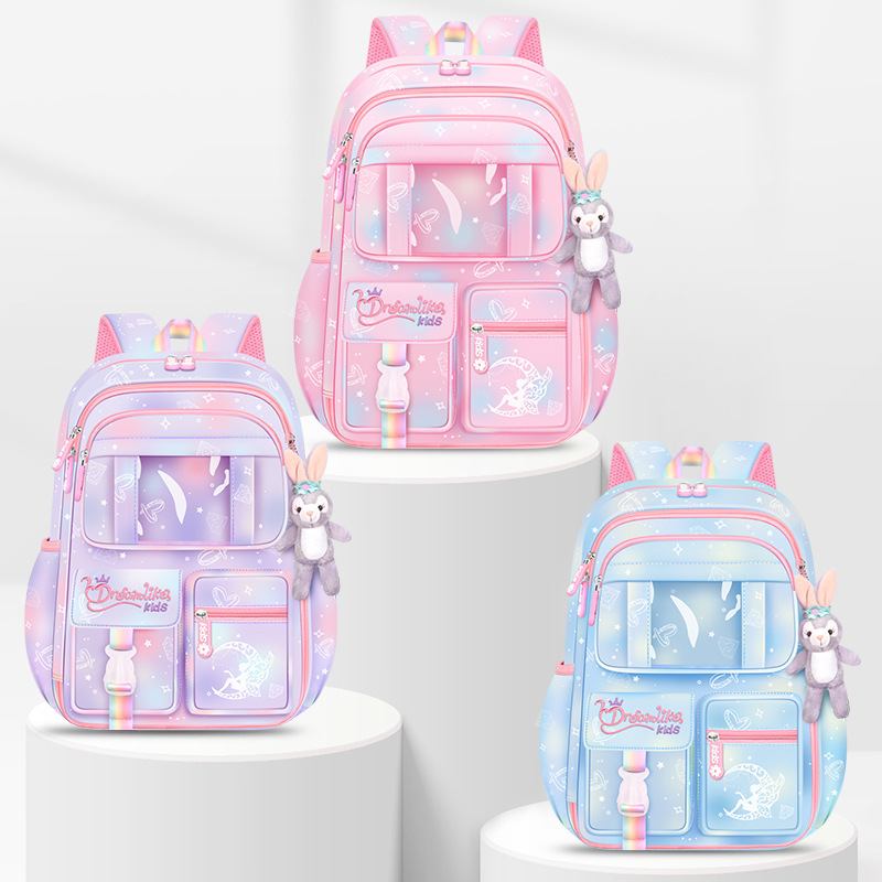 Lányoknak szóló iskolatásk, 1–6. osztály, ultra könnyű Oxford anyag, lélegző és tehercsökkentő, gradiens mintázat