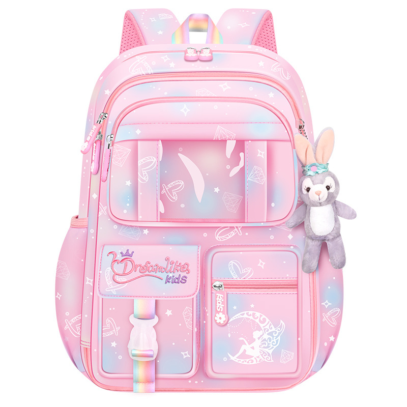 Lányoknak szóló iskolatásk, 1–6. osztály, ultra könnyű Oxford anyag, lélegző és tehercsökkentő, gradiens mintázat