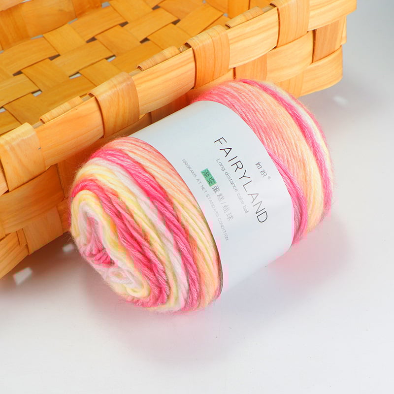 Medvilninė siūlų kamuolėlis cake-line su gradientine spalva megztiniams (Siūlų spaudimo: worsted; Forma: kamuolys; Kilmė: Lixian rajonas, Hebei; Pagrindinis naudojimas: megztiniai)