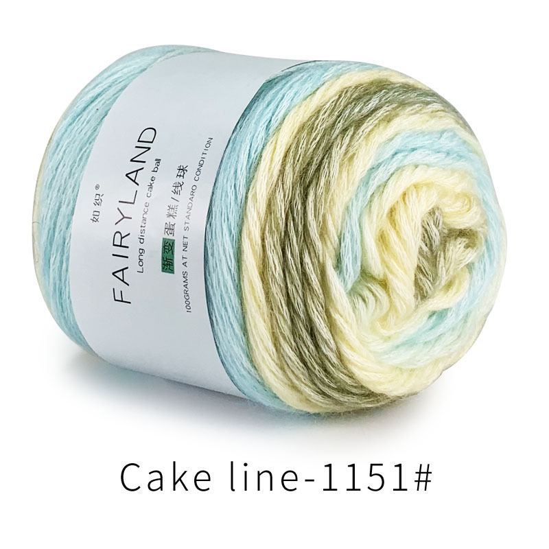 Βαμβακερή κλωστή cake-line με gradient βαφή για πλέξιμο (Τεχνική: worsted; Μορφή κλώνου: σφαίρα/τροχός; Προέλευση: Επαρχία Χεμπέι, νομός Λιξιάν; Κύρια χρήση: πλέξιμο)