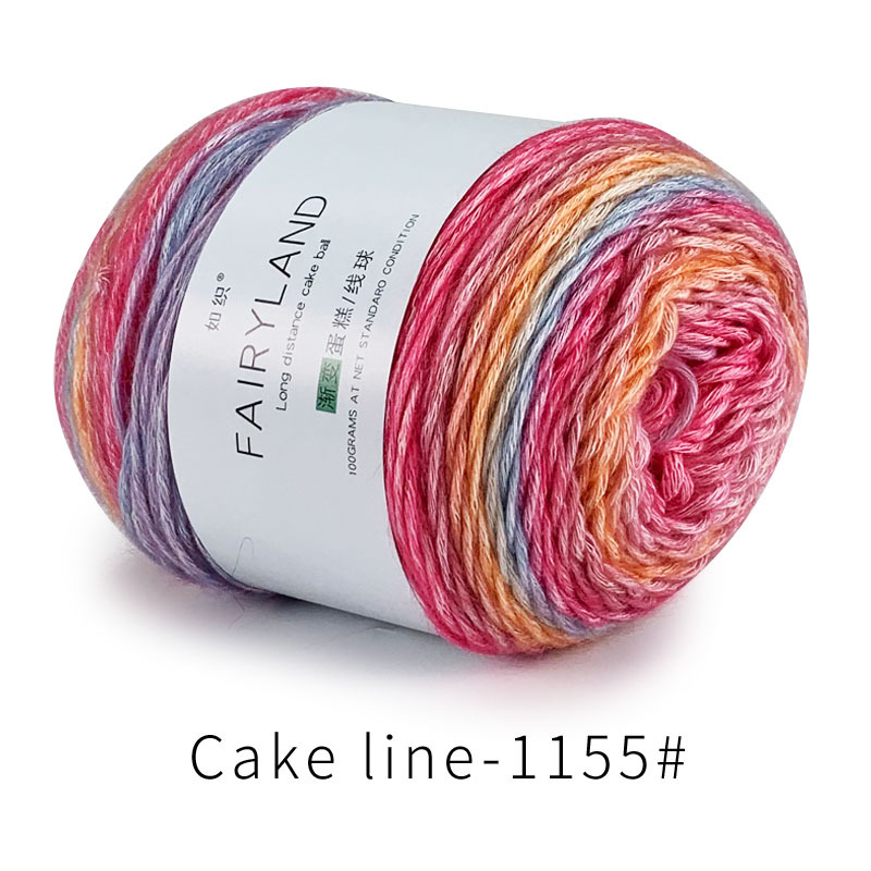 Βαμβακερή κλωστή cake-line με gradient βαφή για πλέξιμο (Τεχνική: worsted; Μορφή κλώνου: σφαίρα/τροχός; Προέλευση: Επαρχία Χεμπέι, νομός Λιξιάν; Κύρια χρήση: πλέξιμο)