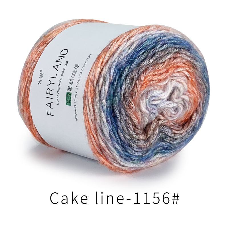 Βαμβακερή κλωστή cake-line με gradient βαφή για πλέξιμο (Τεχνική: worsted; Μορφή κλώνου: σφαίρα/τροχός; Προέλευση: Επαρχία Χεμπέι, νομός Λιξιάν; Κύρια χρήση: πλέξιμο)