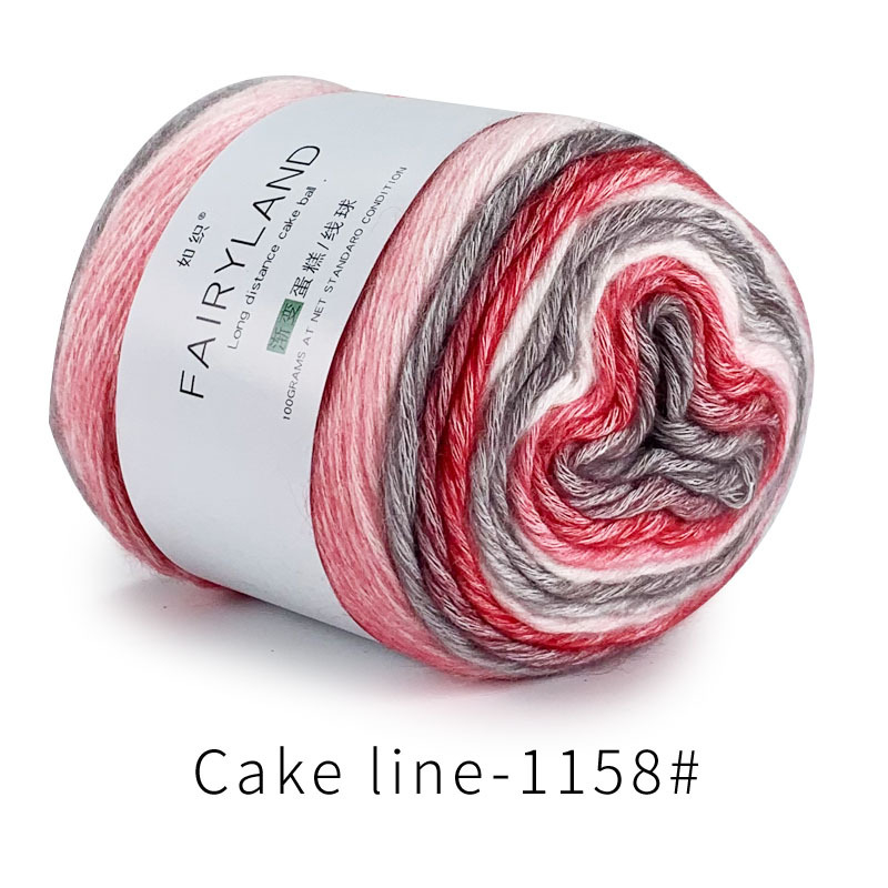 Βαμβακερή κλωστή cake-line με gradient βαφή για πλέξιμο (Τεχνική: worsted; Μορφή κλώνου: σφαίρα/τροχός; Προέλευση: Επαρχία Χεμπέι, νομός Λιξιάν; Κύρια χρήση: πλέξιμο)