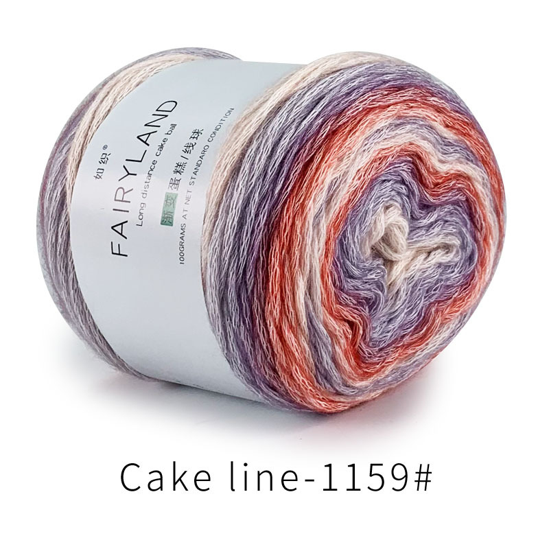 Βαμβακερή κλωστή cake-line με gradient βαφή για πλέξιμο (Τεχνική: worsted; Μορφή κλώνου: σφαίρα/τροχός; Προέλευση: Επαρχία Χεμπέι, νομός Λιξιάν; Κύρια χρήση: πλέξιμο)