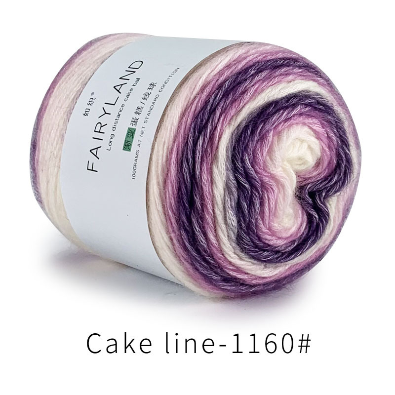 Βαμβακερή κλωστή cake-line με gradient βαφή για πλέξιμο (Τεχνική: worsted; Μορφή κλώνου: σφαίρα/τροχός; Προέλευση: Επαρχία Χεμπέι, νομός Λιξιάν; Κύρια χρήση: πλέξιμο)