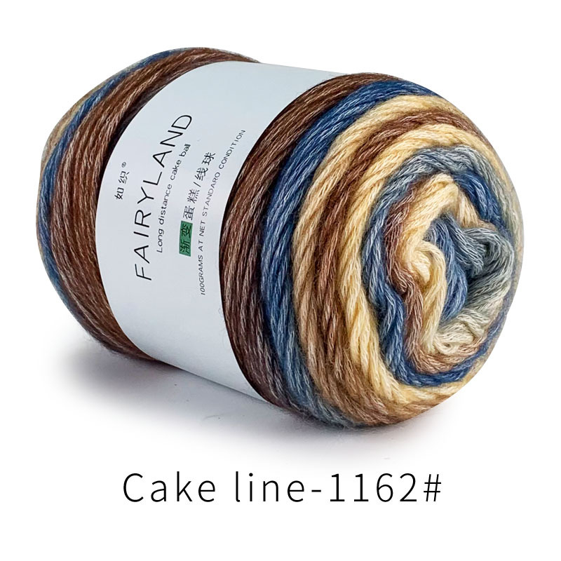 Βαμβακερή κλωστή cake-line με gradient βαφή για πλέξιμο (Τεχνική: worsted; Μορφή κλώνου: σφαίρα/τροχός; Προέλευση: Επαρχία Χεμπέι, νομός Λιξιάν; Κύρια χρήση: πλέξιμο)