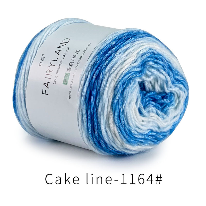 Βαμβακερή κλωστή cake-line με gradient βαφή για πλέξιμο (Τεχνική: worsted; Μορφή κλώνου: σφαίρα/τροχός; Προέλευση: Επαρχία Χεμπέι, νομός Λιξιάν; Κύρια χρήση: πλέξιμο)