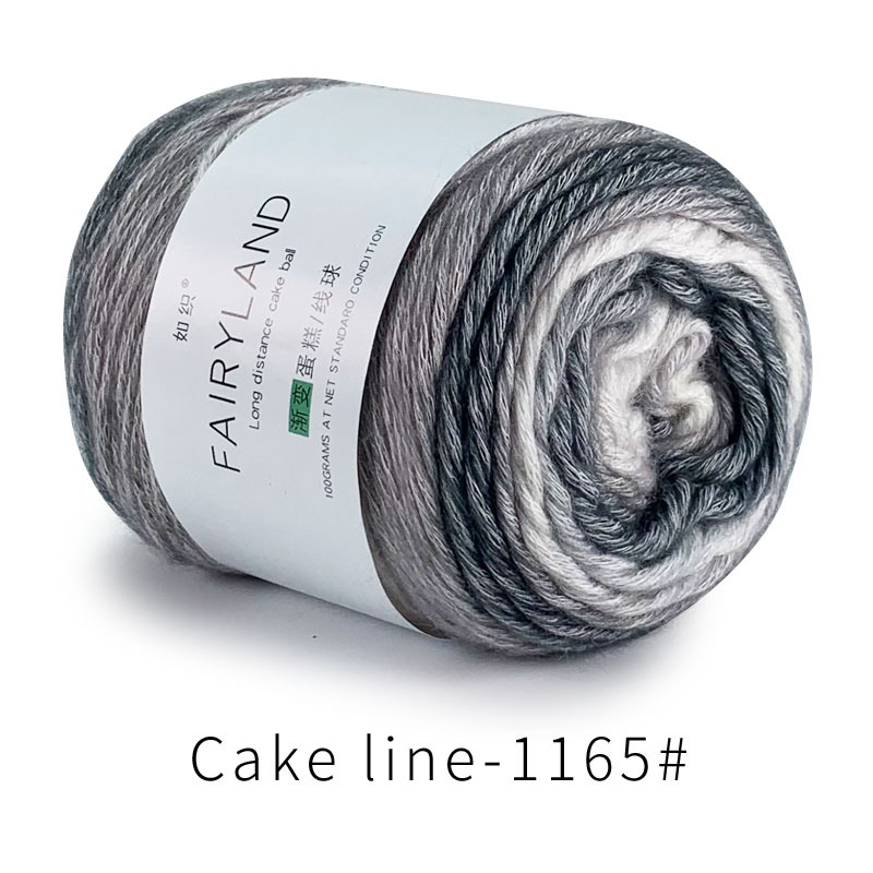 Βαμβακερή κλωστή cake-line με gradient βαφή για πλέξιμο (Τεχνική: worsted; Μορφή κλώνου: σφαίρα/τροχός; Προέλευση: Επαρχία Χεμπέι, νομός Λιξιάν; Κύρια χρήση: πλέξιμο)