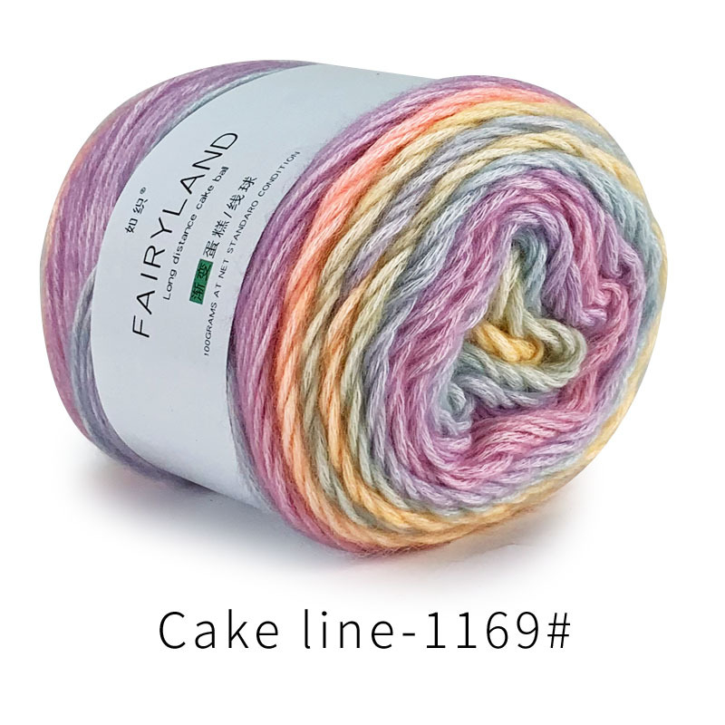 Βαμβακερή κλωστή cake-line με gradient βαφή για πλέξιμο (Τεχνική: worsted; Μορφή κλώνου: σφαίρα/τροχός; Προέλευση: Επαρχία Χεμπέι, νομός Λιξιάν; Κύρια χρήση: πλέξιμο)