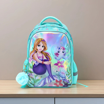 Учебна раница за основно училище с дизайн на русалка, голям капацитет, рефлексна лента, лека PU материя, кръгли презрамки