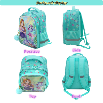 Учебна раница за основно училище с дизайн на русалка, голям капацитет, рефлексна лента, лека PU материя, кръгли презрамки