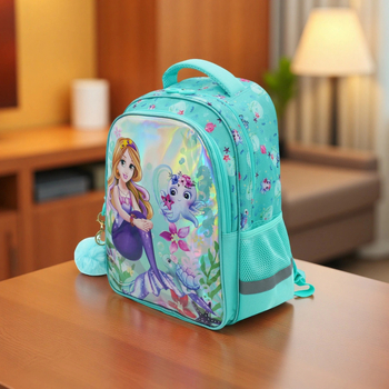 Учебна раница за основно училище с дизайн на русалка, голям капацитет, рефлексна лента, лека PU материя, кръгли презрамки