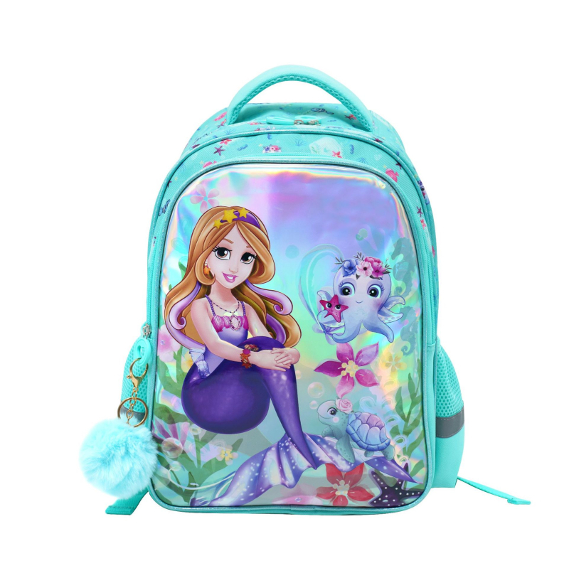 Учебна раница за основно училище с дизайн на русалка, голям капацитет, рефлексна лента, лека PU материя, кръгли презрамки