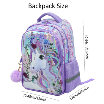 Παιδικό σχολικό σακίδιο με 3D σχέδιο Αγγελικού Αλόγου, Μεγάλη χωρητικότητα, Ανακλαστική λωρίδα ασφαλείας, Διαστάσιμη σχεδίαση, Πολυεστέρας